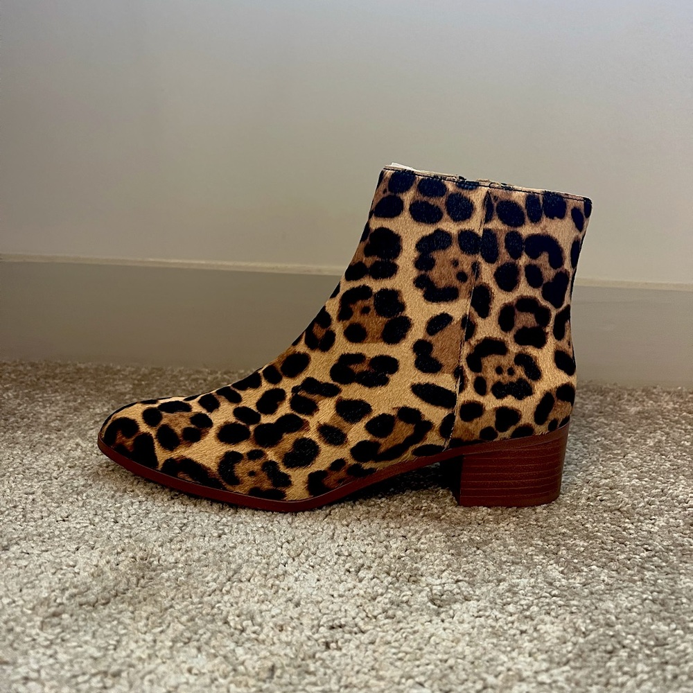 J. Crew Animal Print Calf Hair Heeled Booties